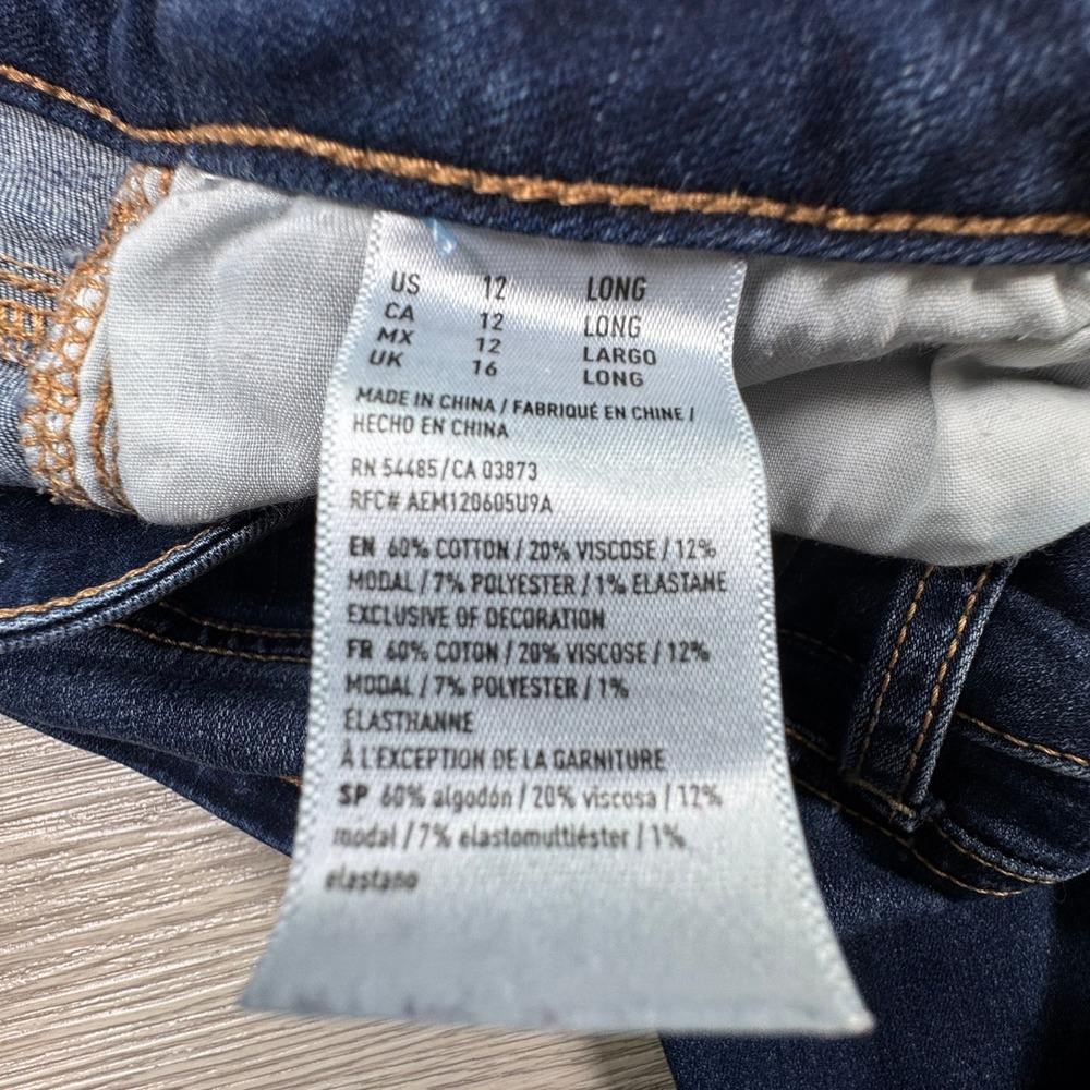 American Eagle Women Skinny Jeans Super Stretch Dark Wash 12 Long Blue Denim - Picture 8 of 9